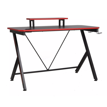 Bureau gamer + support écran porte gobelet et accroche casques "B-202" - Noir/Rouge - L 120 x H 76 cm