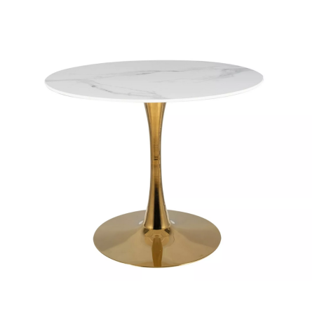 Table ronde effet marbre "Espero" - Blanc/Doré - D 90 cm