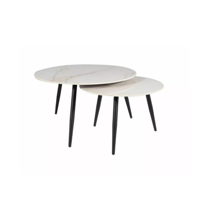 Set de 2 tables basses "Kora D" - Blanc/Noir mat - D 80 x H 45 cm