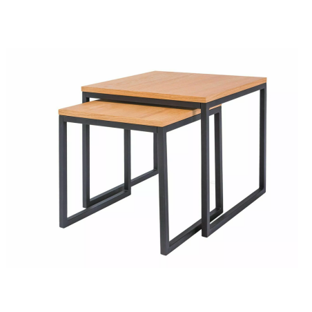Set de 2 tables gigognes "Largo" en bois imitation chêne - Marron/Noir - H 45 x P 50 x L 50 cm