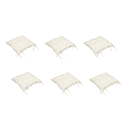 Lot de 6 galettes de chaise carrées en bouclette - Blanc ivoire - 38 x 38 x épaisseur 5 cm