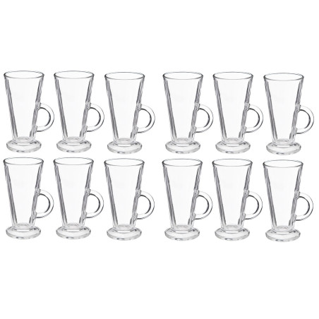 Lot de 12 tasses Mazagran en verre - Mugs hautes transparentes café, chocolat, thé - 28 cl | Entièrement en verre