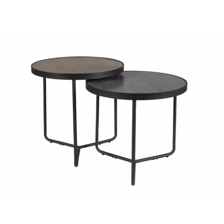 Set de 2 tables basses rondes effet pierre "Penelope" - Marron/Gris - D 50 x H 50 cm