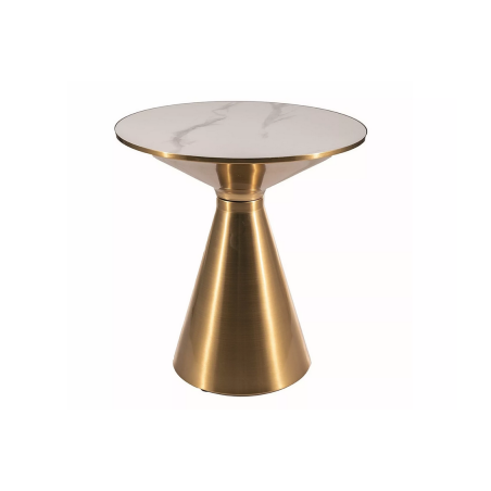 Table basse ronde effet marbre "Aries" - Blanc/Doré - D 50 x H 53 cm