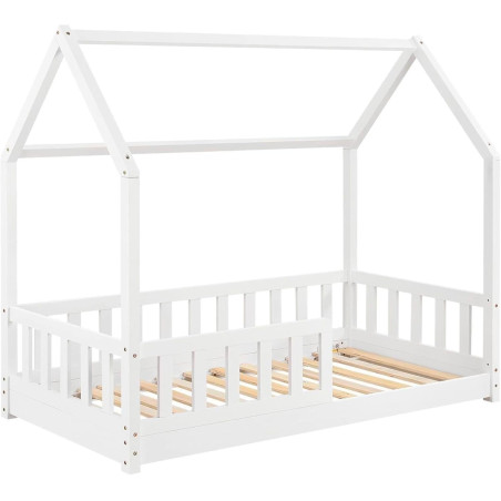 Lit cabane enfant 90 x 190 cm - Blanc - Bois de Pin