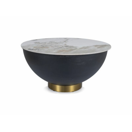 Table basse ronde "Cyprus A" - Blanc/Noir - D 73 x H 37 cm