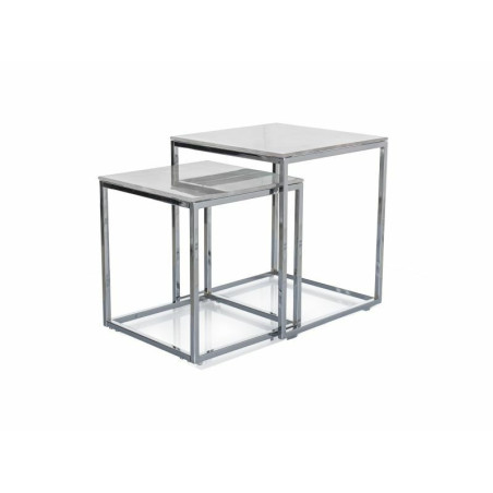 Set de 2 tables basse effet marbre "Gloria II" - Argentée - l 40 x H 44 x L 40 cm
