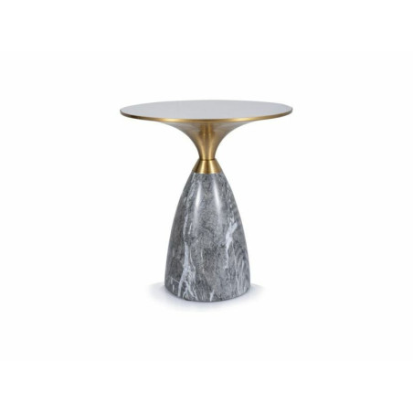 Table basse ronde "Leo" - Blanc/Gris/Dorée - D 50 x H 54 cm