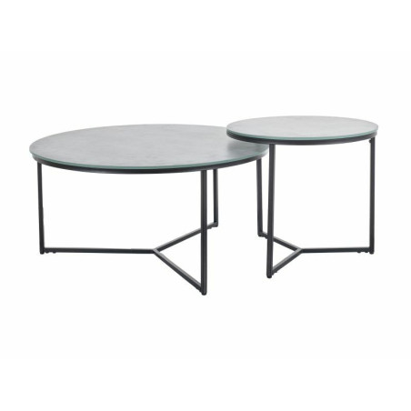 Set de 2 tables basse effet marbre "Palermo II" - Gris/Noir - D 80 x H 40 cm