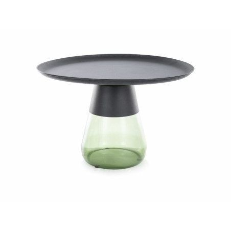 Table basse ronde en verre fumé "Tiffany B" - Noir/Vert - D 70 x H 43 cm