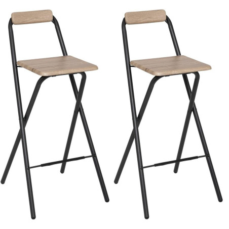 Lot de 2 chaises de bar pliantes - Noir et beige - Tabouret de bar Lou