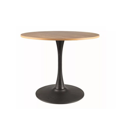Table à manger ronde "Amadeo II" - Marron chêne/Noir mat - D 90 x 76 cm
