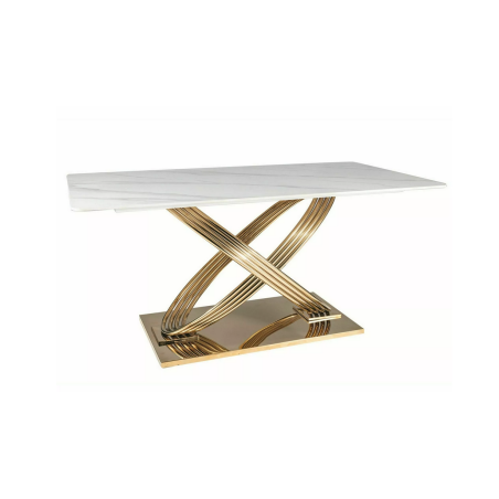 Table à manger rectangle effet marbre "Hermes" - Blanc/Doré - L 160 x l 90 cm