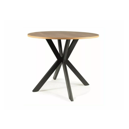 Table à manger ronde "Talia II" - Marron chêne/Noir mat - D 90 x H 76 cm