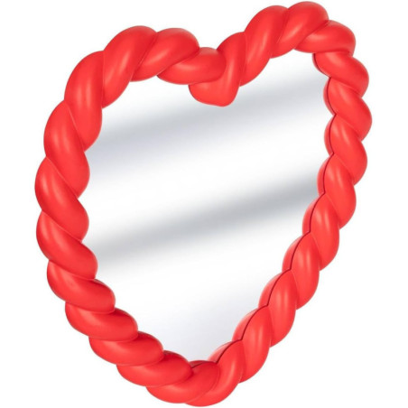 Miroir en forme de cur avec cadre torsadé - Rouge - H 33 cm