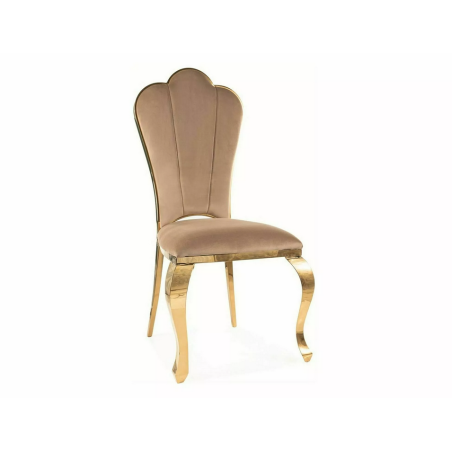 Chaise en velours "Queen" - Beige/Dorée - l 53 x H 111 cm