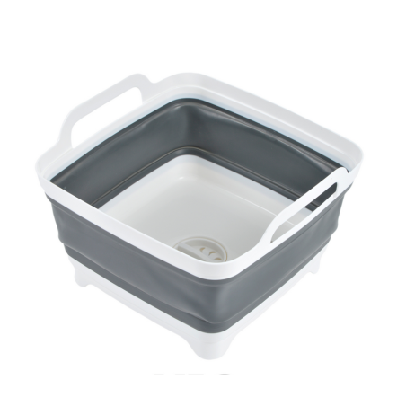Bassine rétractable en plastique avec bouchon de vidange - Blanc/Gris - 9 L