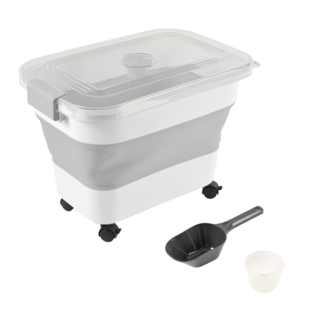 Conteneur à croquettes rétractable avec pelle - Blanc/Gris - 20 L
