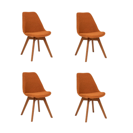 Lot de 4 chaises vintages avec coussin intégré - Orange - Style Scandinave - Salle à manger, Cuisine, Bureau, Salon