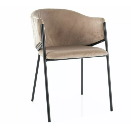 Chaise en velours "Bono" - Beige/Noir - l 55 x H 77 cm