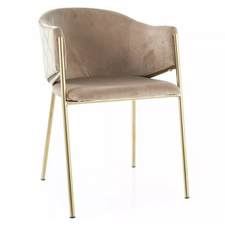 Chaise en velours "Bono" - Beige/Dorée - l 55 x H 77 cm