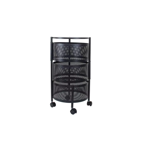 Resserre 3 paniers rotatifs sur roues en acier noir | H 60 cm x D 33 cm | Etagère de rangement cuisine, salle de bain, bureau..