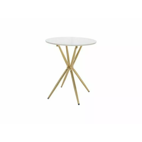 Table basse ronde effet marbre en céramique "Azalia" - Blanc/Dorée - D 50 cm