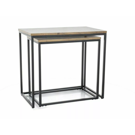 Set de 2 tables basse "Doblo" - Beige chêne/Noir - l 35 x H 55 x L 60 cm