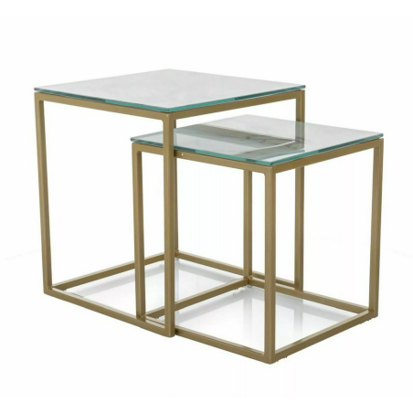 Set de 2 tables basse effet marbre "Gloria II" - Dorée - l 40 x H 44 x L 40 cm