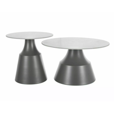 Set de 2 tables basse "Itaka" - Blanc/Gris - D 70 x H 40 cm
