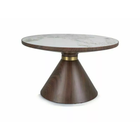 Table basse ronde effet marbre "Napa A" - Blanc/Marron - D 70 x H 43 cm
