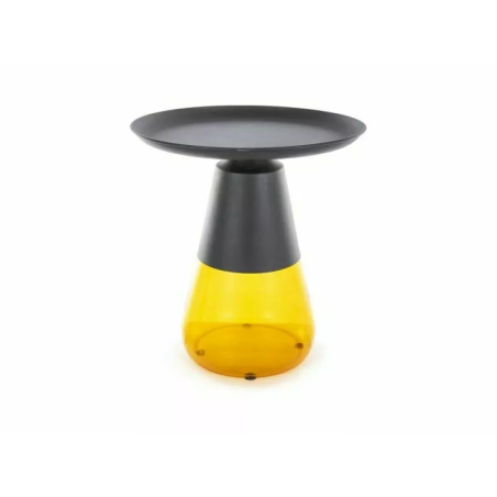 Table basse ronde en verre fumé "Tiffany A" - Noir/Jaune - D 50 x H 52 cm