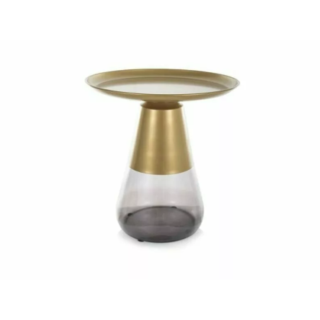 Table basse ronde en verre fumé "Tiffany A" - Dorée/Noir - D 50 x H 52 cm
