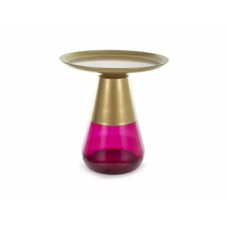 Table basse ronde en verre fumé "Tiffany A" - Dorée/Rose - D 50 x H 52 cm