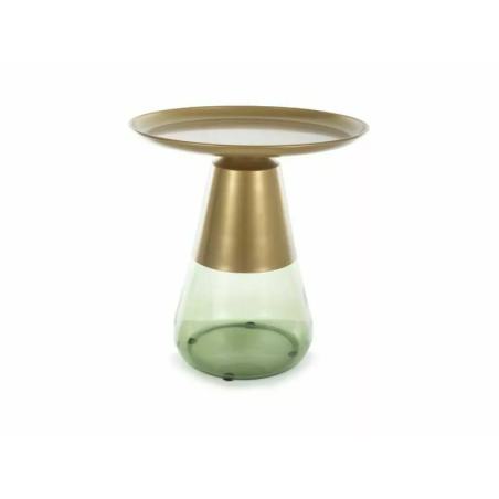 Table basse ronde en verre fumé "Tiffany A" - Dorée/Vert - D 50 x H 52 cm