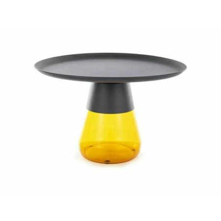 Table basse ronde en verre fumé "Tiffany B" - Noir/Jaune - D 70 x H 43 cm