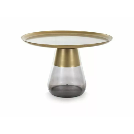 Table basse ronde en verre fumé "Tiffany B" - Dorée/Noir - D 70 x H 43 cm