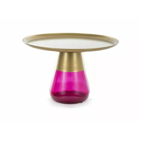 Table basse ronde en verre fumé "Tiffany B" - Dorée/Rose - D 70 x H 43 cm