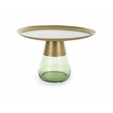 Table basse ronde en verre fumé "Tiffany B" - Dorée/Vert - D 70 x H 43 cm