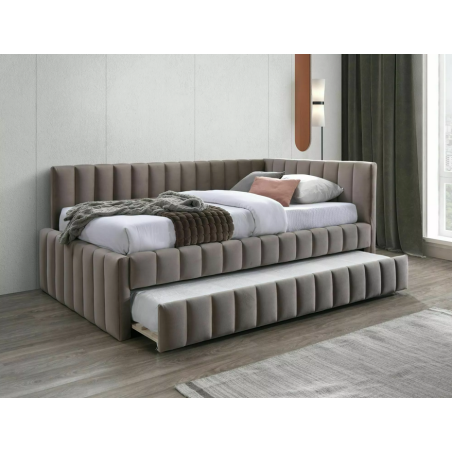 Lit double en velours "Alfie" - Beige foncé - 120 x 200 cm