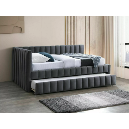 Lit double en velours "Alfie" - Gris foncé - 120 x 200 cm