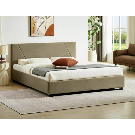 Lit double en velours "Columbia" - Beige foncé - 140 x 200 cm