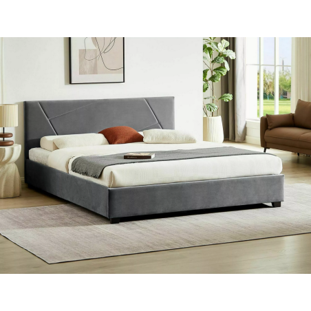 Lit double en velours "Columbia" - Gris foncé - 140 x 200 cm