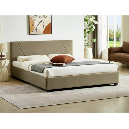 Lit double en velours "Columbia" - Beige foncé - 160 x 200 cm