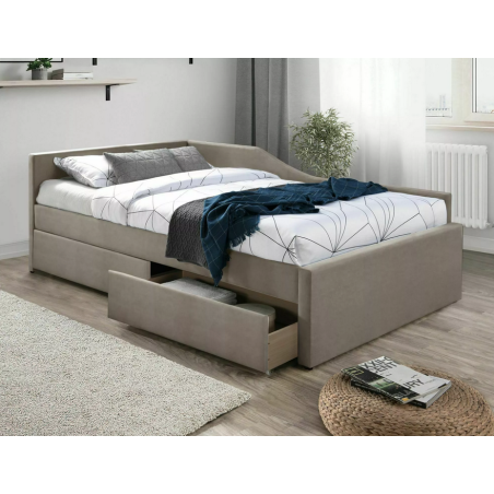 Lit double en velours "Eliot" - Beige foncé - 120 x 200 cm