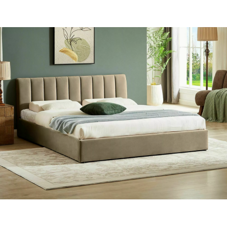 Lit double en velours "Montreal" - Beige foncé - 120 x 200 cm