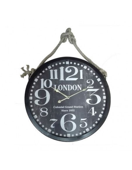 Pendule imprimée London avec corde - D 52 cm - Noir