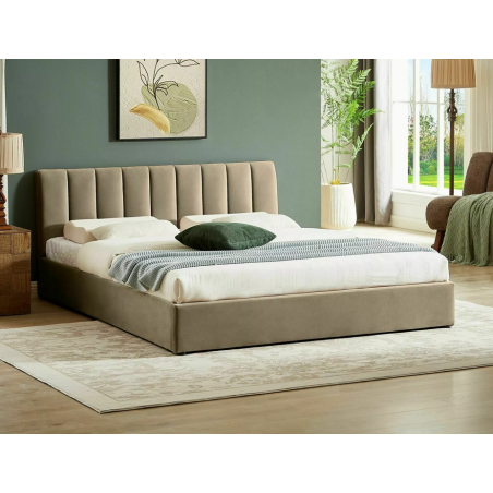 Lit double en velours "Montreal" - Beige foncé - 140 x 200 cm