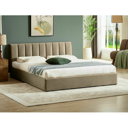 Lit double en velours "Montreal" - Beige foncé - 160 x 200 cm