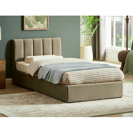 Lit simple en velours "Montreal" - Beige foncé - 90 x 200 cm